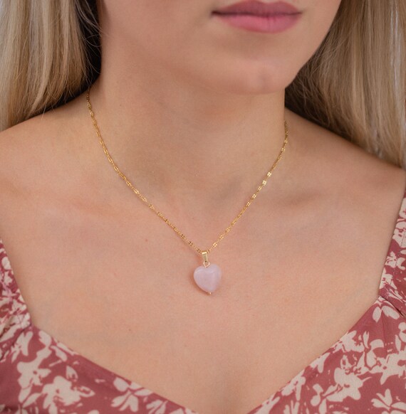 Rose Quartz Necklace Chunky Heart 