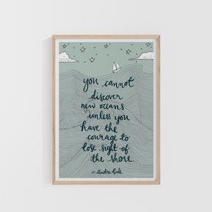 Vous ne pouvez pas découvrir la nouvelle impression d'art de la mer des océans, citation d'André Gide, citation d'art d'impression, citation manuscrite, nouveau cadeau pour la maison, A6, A5, A4, A3