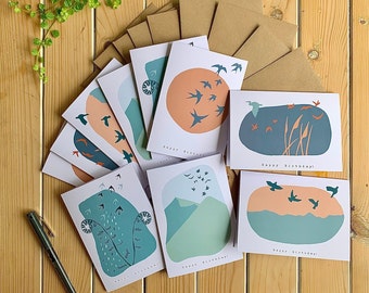 Lot de 10 cartes joyeux anniversaire oiseaux, lot de 10 avec enveloppes kraft, A6, lot de cartes d'anniversaire, lot de dix cartes oiseaux, lot de cartes pour correspondance en vrac.