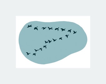 Flock of geese flying print, bird print, uplifting print, Little Bird Editions, Elisabeth Pike, Mother's Day gift idea, A6, A5, A4, A3.