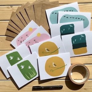 10 cartes oiseaux vierges avec enveloppes kraft, paquet de cartes vierges A6 « Prenez votre envol », cartes d'anniversaire, emballage multiple pour toutes les occasions, cartes oiseaux lumineuses.