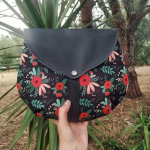 Lily black hand painted print adjustable shoulder strap