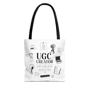 UGC Creator Tote Bag | Content Creator Icons, Laptop Camera Coffee Design