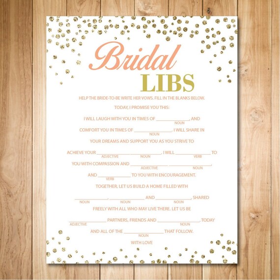 Gold Bridal Shower Games Wedding Vow Mad Libs Bridal Etsy