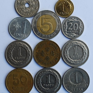 World Coin Collection – 11-Coin Assortment from 7 Countries – Denmark, Hong Kong, Poland & More