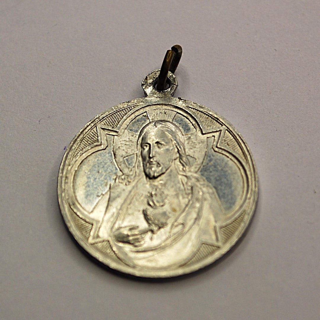 Vintage Catholic Scapular Medal Pendant – Sacred Heart of Jesus ...
