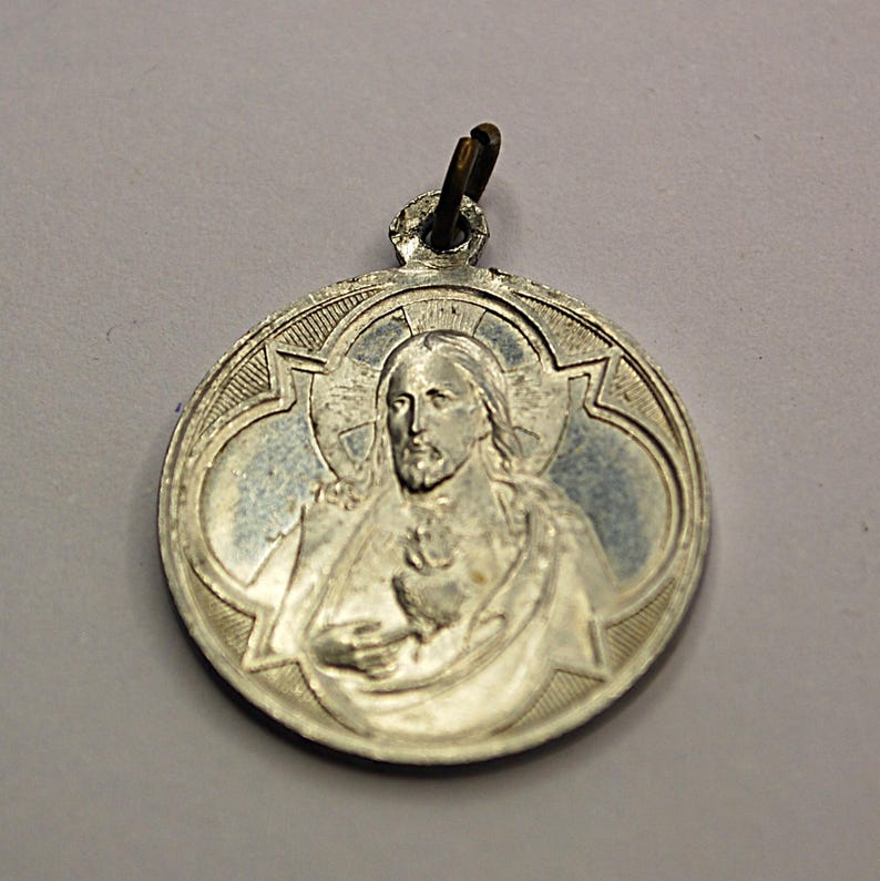 Vintage Catholic Scapular Medal Pendant – Sacred Heart of Jesus ...