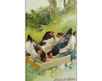 Antique Unused Easter Card // Embossed Eastern Greetings postcard // A rare collectible // Chickens