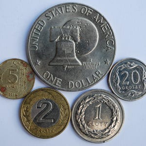 Vintage World Coin Set – 5 International Coins – USA, Poland, Turkey – Collectible Foreign Currency