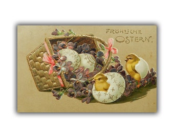 Antique gilded Embossed Easter card // Gold plated postcard // A rare collectible // Easter Greeting Big Egg