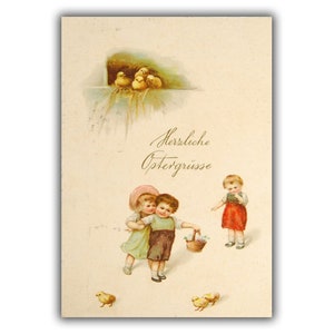 Cartolina di collezionisti antica cartolina tedesca Pasqua / / colorato disegnato foto / / rare collectible Innige Ostergrusse