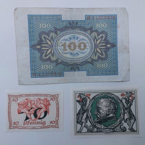 Antique Banknotes Germany 1910 - 1925 Years Reich Banknotes Reichsmarks , Antique Money Inflation