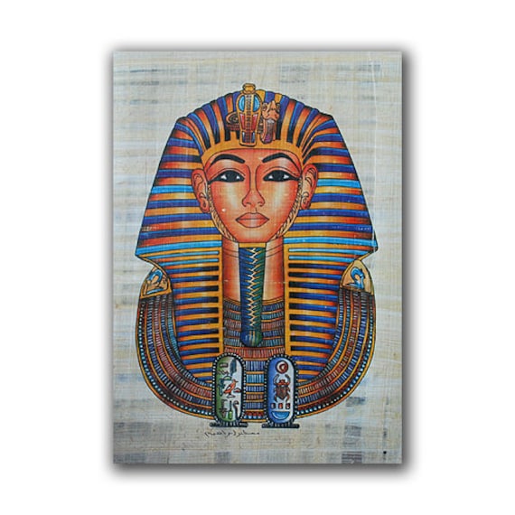 Pittura di papiro egiziano-Tutankhamun sepoltura maschera-dipinto a mano  miglior prezzo papiro originale