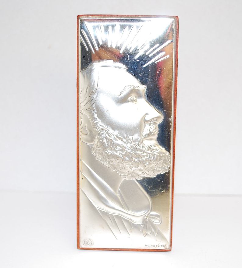 Re Argento Holy Picture Made From Silver And Walnut Tree Beautiful Art With Saint Image Vintage