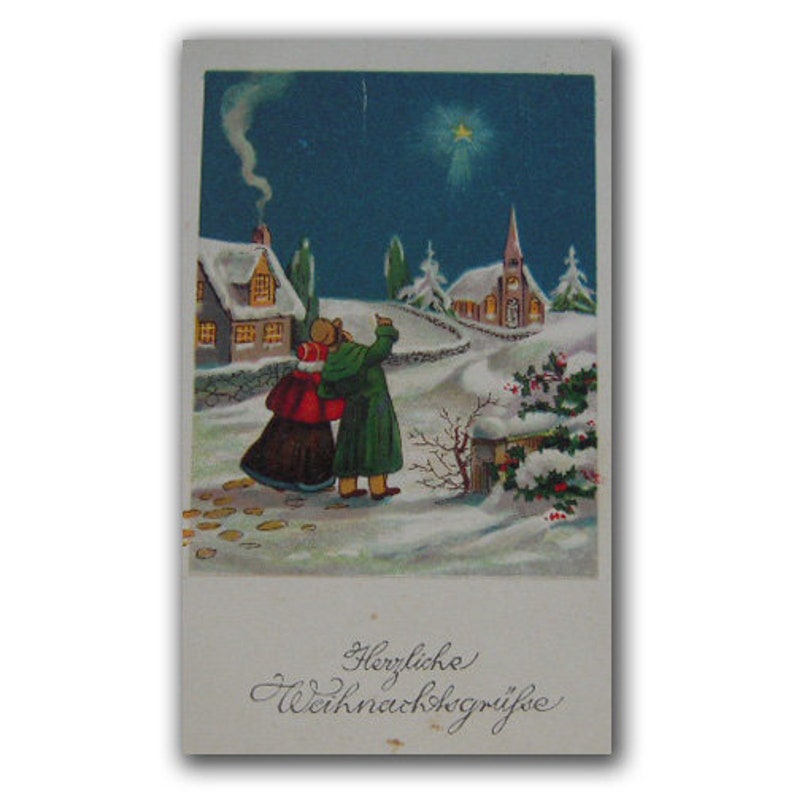 Antique Merry Christmas Postcard Retro German Christmas morning Picture German postcard collectible