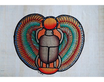 Egyptian Papyrus Painting - Gold Scarab  - Hand Painted Best Price Original Papyrus