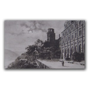 Antieke 1910 jaar na kaart ongebruikte antieke kaart foto oude Heidelberg Schlossaltan bei Mondschein
