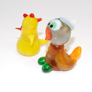 Two Glass Figurines Duckling and Chick Glass Statuette Handmade Glass Art Glass Animals