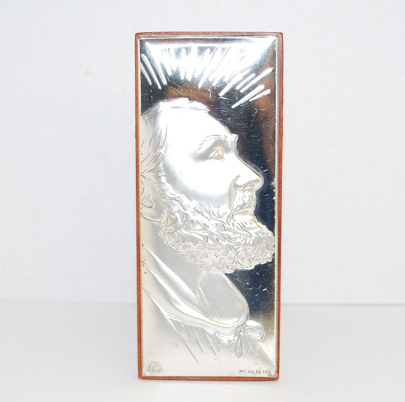 Re Argento Holy Picture Made From Silver And Walnut Tree Beautiful Art With Saint Image Vintage