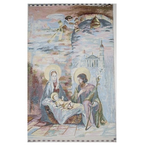 Tapestry Holly Nativity Scene Gobelin Holy Family Tapestry Big Holly Wall Decoration, Holly Picture