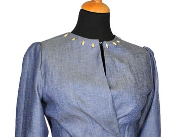 short jacket, denim blazer, silk blazer, elegant shawl, handmade blazer, made in Italy, denim and silk fabric, tailored jacket