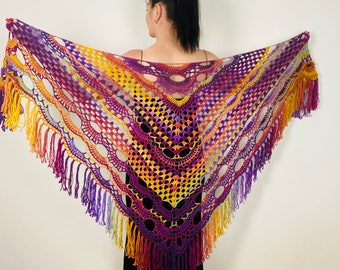 from USA Burnt Orange Wool Fringe Shawl Women Gradient Shawl Evening Ombre Crochet Shawl Hippie Festival Shawl