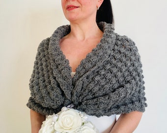 from USA Gray Wedding Bolero Wool Bridal Off Shoulder Wrap Bridesmaid Shrug Bride Bolero Wedding Shawl