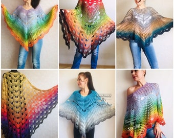 from USA Crochet Lace shawl, stole Knitted shawl, Crochet scarf gift for her Cotton shawl lace wrap Shrug bolero Striped triangular shawl