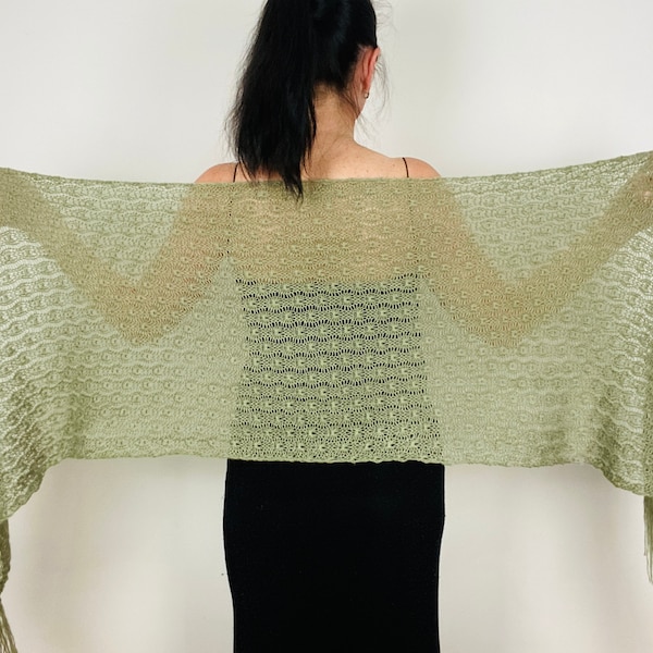 from USA Green olive wedding shawl fringed, mohair bridal pashmina scarf, rectangular bride shawl evening shoulders wrap bridesmaid shawl