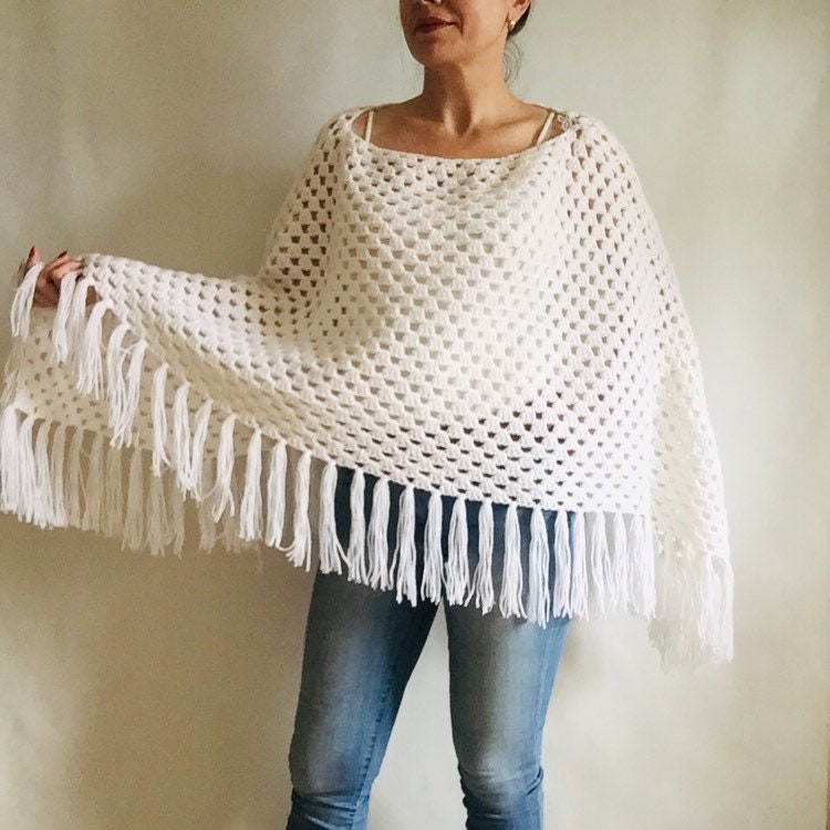 Crochet Poncho Women Granny Square Knitted Sweater Gift for - Etsy