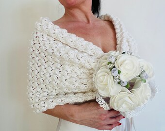 from USA Winter Wedding Shawl, Bridal Bolero, Bride Ivory Bridesmaid Shrug, Bridal Scarf, Wedding Shawl, Evening Wrap, Wedding Coverup