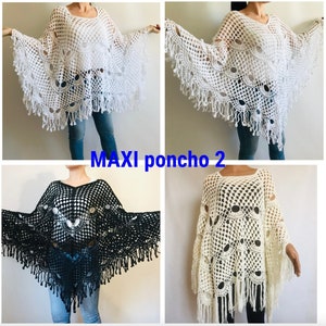 dagli USA Poncho da donna grigio con cappuccio con frange, gilet in lana all'uncinetto e cotone, taglie forti, coprispalle lavorato a maglia, poncho da spiaggia, coprispalle estivo hippie MAXI PONCHO