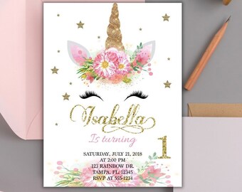 Rainbow Unicorn Birthday Invitation, Magical Party (Printable Digital Download )