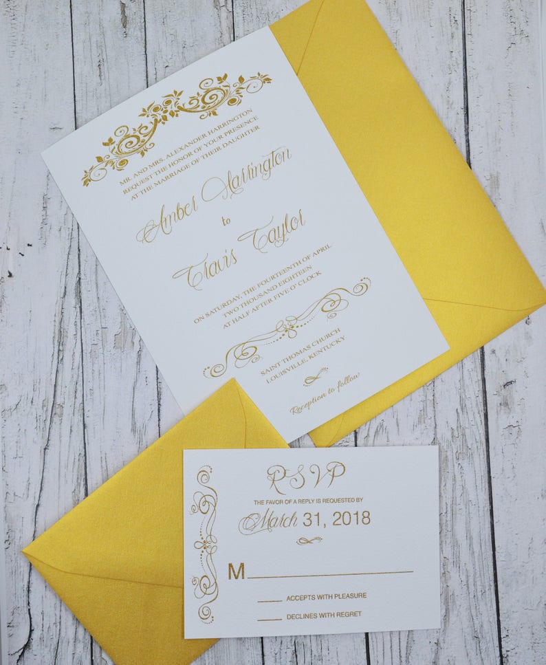 Gold Traditional Wedding Invitation Thermography raise Ink Etsy