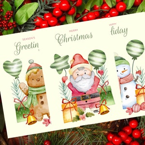 Assorted Christmas Cards, Merry Christmas Greeting Card, Xmas Card, Holiday Cards Set, Cute Holiday Cards, Set of 10 Christmas Greeting Card