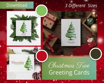 Christmas Tree Greeting Card Set: Holiday Cards (Digital Download)