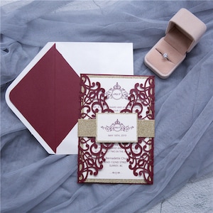 Elegante Laser-Cut-Hochzeitseinladung, Laser Cut-Tasche, Hochzeit-Briefpapier, Hochzeitseinladung, Tascheneinladung, Hochzeit einladen Pocketfold