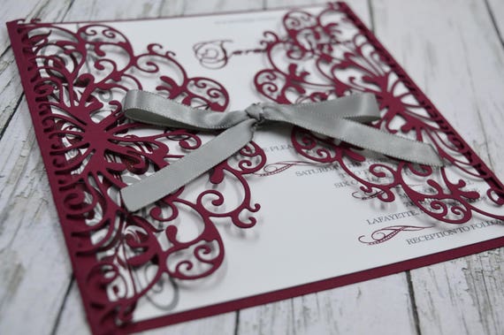 Wedding Invitation Burgundy and Gray Thermography Raise ...