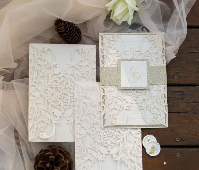 Laser Cut Wedding Invitation: Elegant Pocketfold Stationery - Etsy Portugal