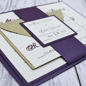 Thermography Wedding Invitation, Purple and Gold Wedding Invitation, Custom Invitations, Wedding Invite, Modern Wedding, Elegant Wedding