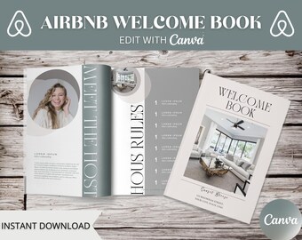 Airbnb Welcome Book Template: Vacation Rental Host Guide (Canva Editable, Digital Download)