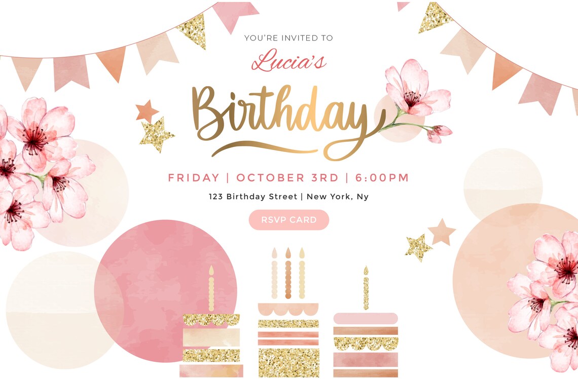 Printable Birthday Digital Party Invitation, Birthday Invite, Princess ...
