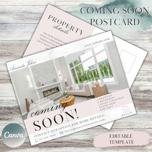 01 Postal de Pronto Inmobiliaria Plantilla Personalizable Imprimible Descarga Instantánea Editable en Canva