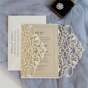 Lace Laser Cut Wedding Invitation, Laser Cut Pocket, Wedding Stationery, Wedding Invitation, Pocket Invitation, Wedding Invite Pocketfold