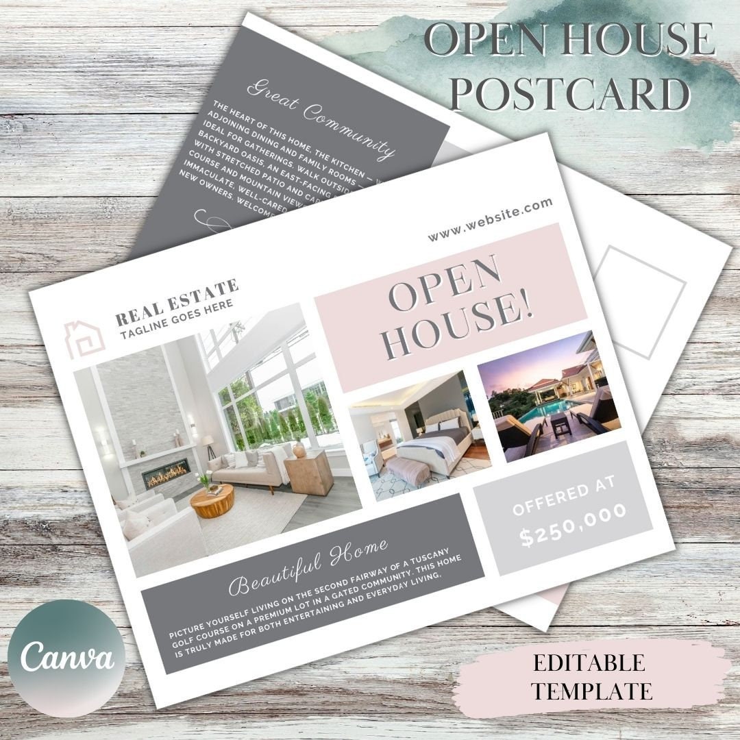 Editable Real Estate Open House Flyer Template: Canva Realtor Marketing ...