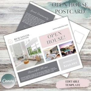 Real Estate Open House Flyer Template Canva Editable Marketing Kit for New Agents, Realtor Postcard & Real Estate Marketing
