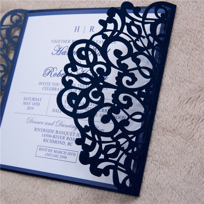 Buy 50 Cards Pack Elegant Invitation Cards Laser Cut Navy Blue Pocket  Wedding Invitations with Envelopes Gold Foiled Insert Lace modern Floral  DIY kit Online at desertcartIsrael