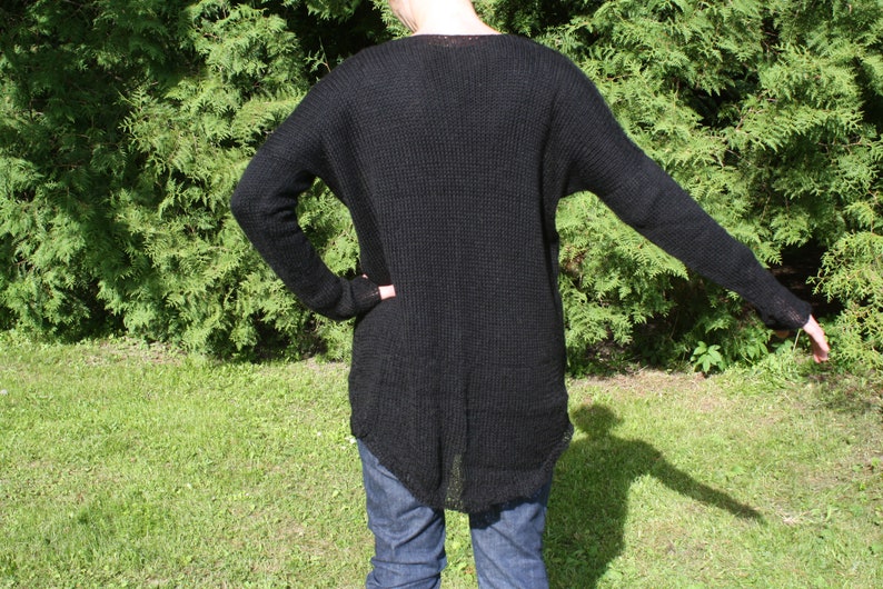 Black sweater women/'s sweater alpaca yarn. soft handmade lightweight