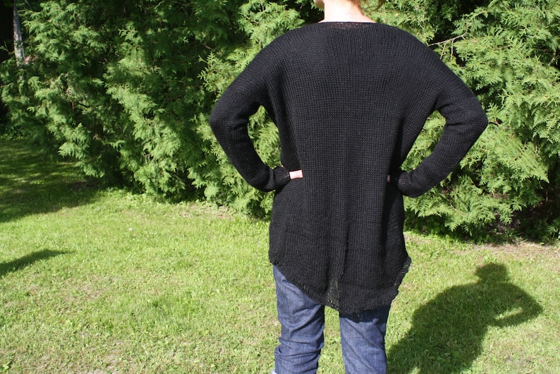 Black sweater women/'s sweater alpaca yarn. soft handmade lightweight