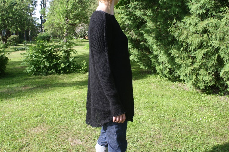 Black sweater women/'s sweater alpaca yarn. soft handmade lightweight